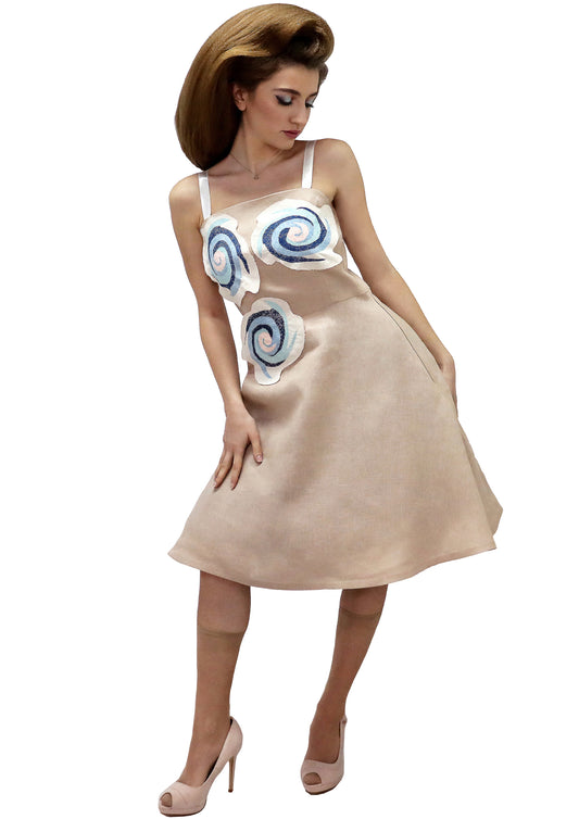 new BETWEEN HEAVEN AND EARTH soft beige dress with flowers