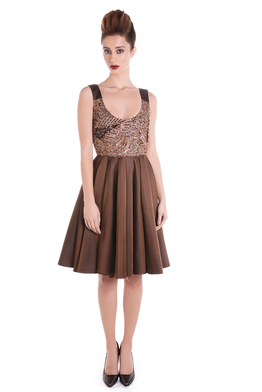 STAR DUST low neckline brown dress
